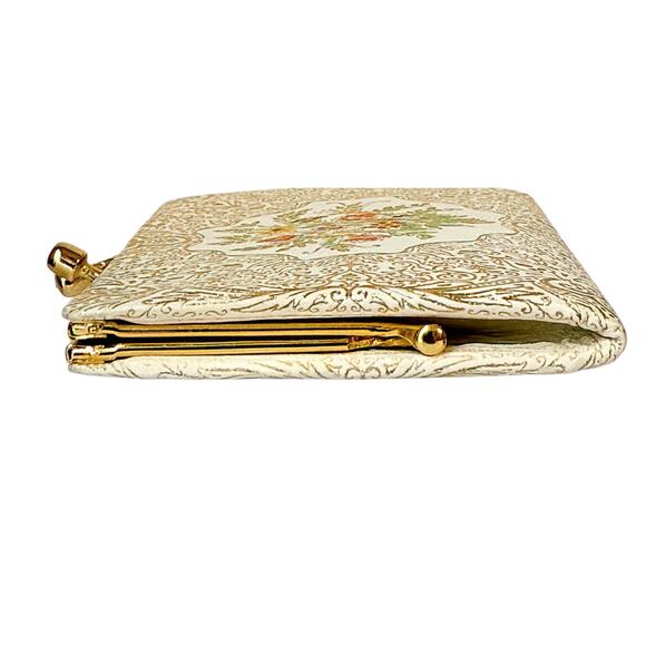 Exquisite Vintage Italian Leather Coin Purse: Gilded Garden Charm - Picture 4 of 8